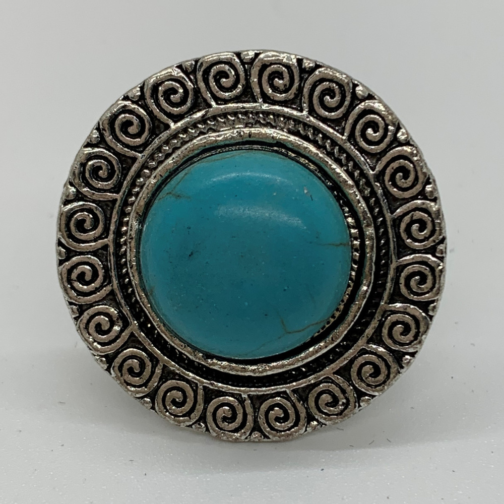 Adjustable Round Turquoise Antique Look Ring NEW